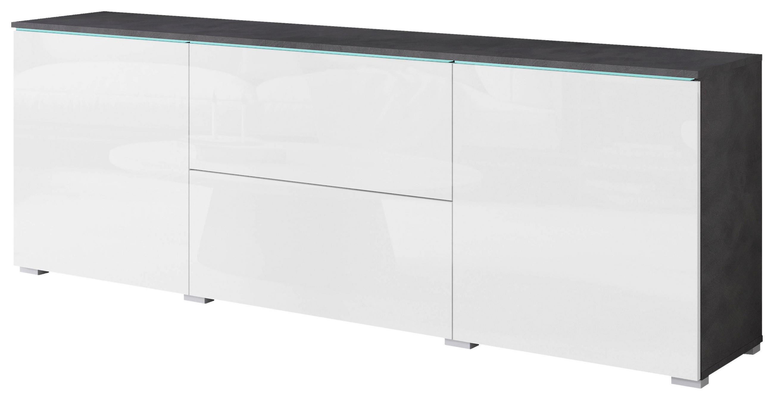 P & B NÍZKA KOMODA, antracitová, biela s vysokým leskom, 180/61,8/34,5 cm