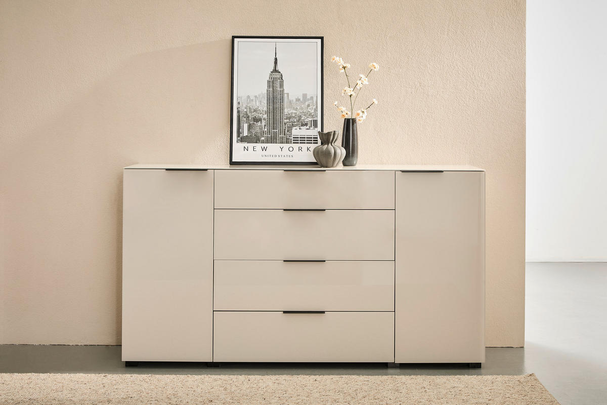 SIDEBOARD  180/99,7/42 cm 4 Schublade(n)  - Kaschmir/Schwarz, Design, Glas/Holzwerkstoff (180/99,7/42cm) - Novel