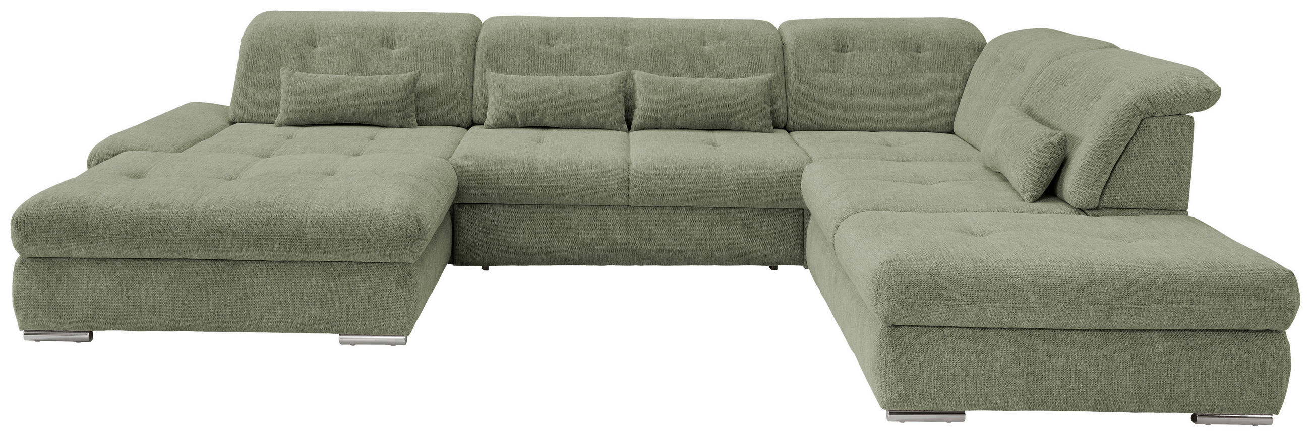 WOHNLANDSCHAFT Grün Chenille - Chromfarben/Grün, Design, Textil/Metall (195/376/254cm) - Livetastic