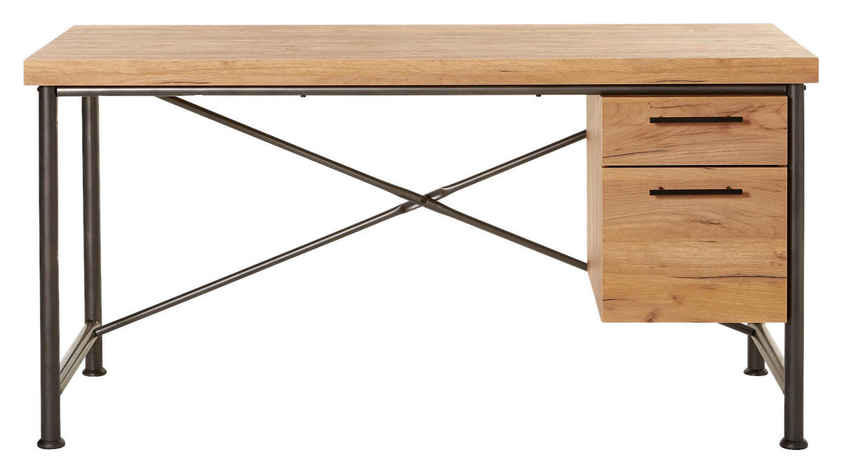 SCHREIBTISCH 150/60/75,5 cm, Anthrazit, Eichefarben, Stauraum, seitenverkehrt montierbar  - Eichefarben/Anthrazit, KONVENTIONELL, Holzwerkstoff/Metall (150/60/75,5cm) - Livetastic