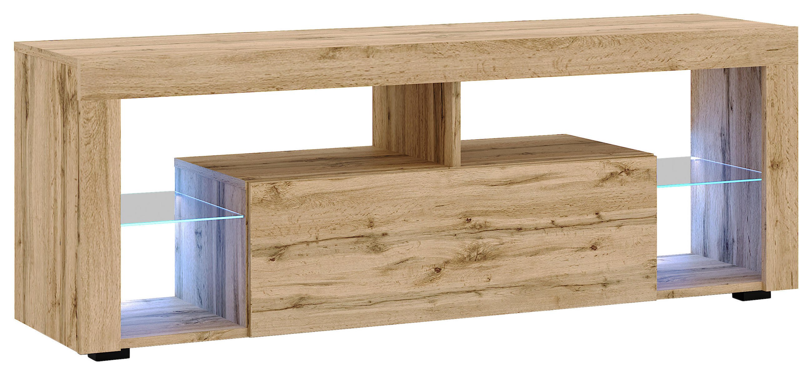 LOWBOARD EVEREST 140/50,5/35 cm  stehend  - Eiche Wotan/Schwarz, Design, Glas/Holzwerkstoff (140/50,5/35cm) - Livetastic