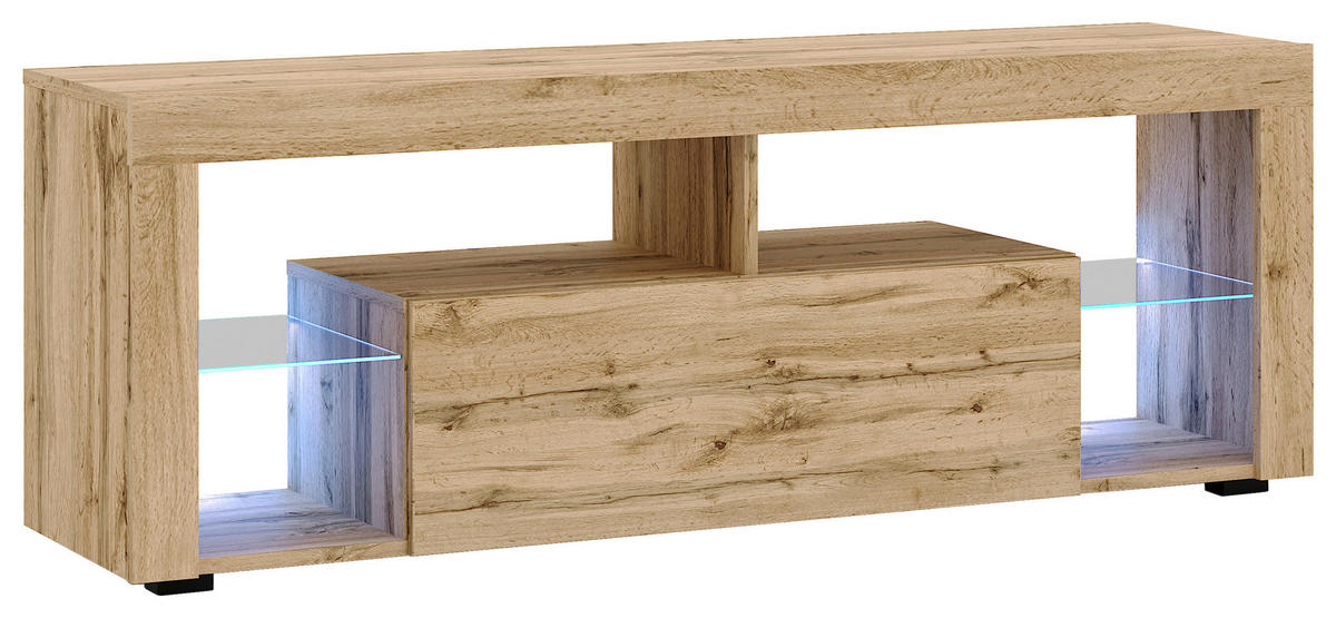 LOWBOARD EVEREST 140/50,5/35 cm  stehend  - Eiche Wotan/Schwarz, Design, Glas/Holzwerkstoff (140/50,5/35cm) - Livetastic