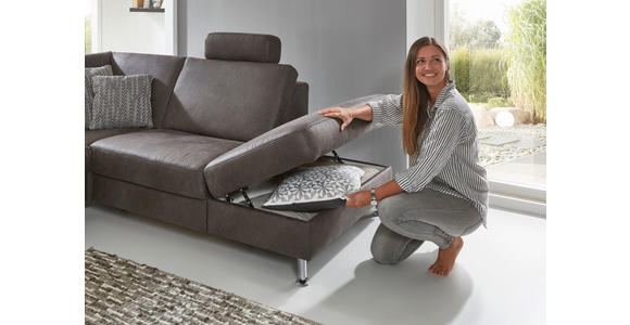 ECKSOFA in Mikrofaser Anthrazit  - Anthrazit/Alufarben, Design, Textil/Metall (242/275cm) - Dieter Knoll