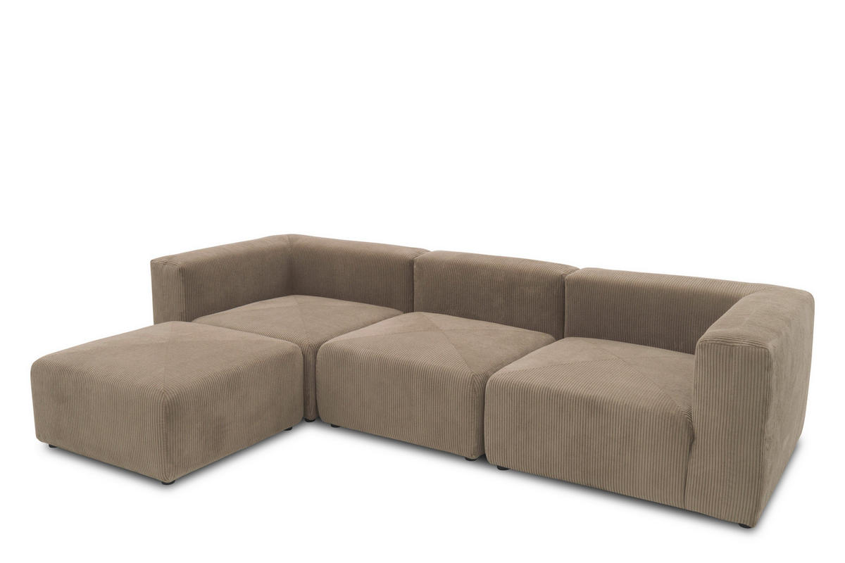 ECKSOFA in Cord, Mikrofaser Schlammfarben   - Schlammfarben/Schwarz, Design, Kunststoff/Textil (301/69/193cm) - MID.YOU