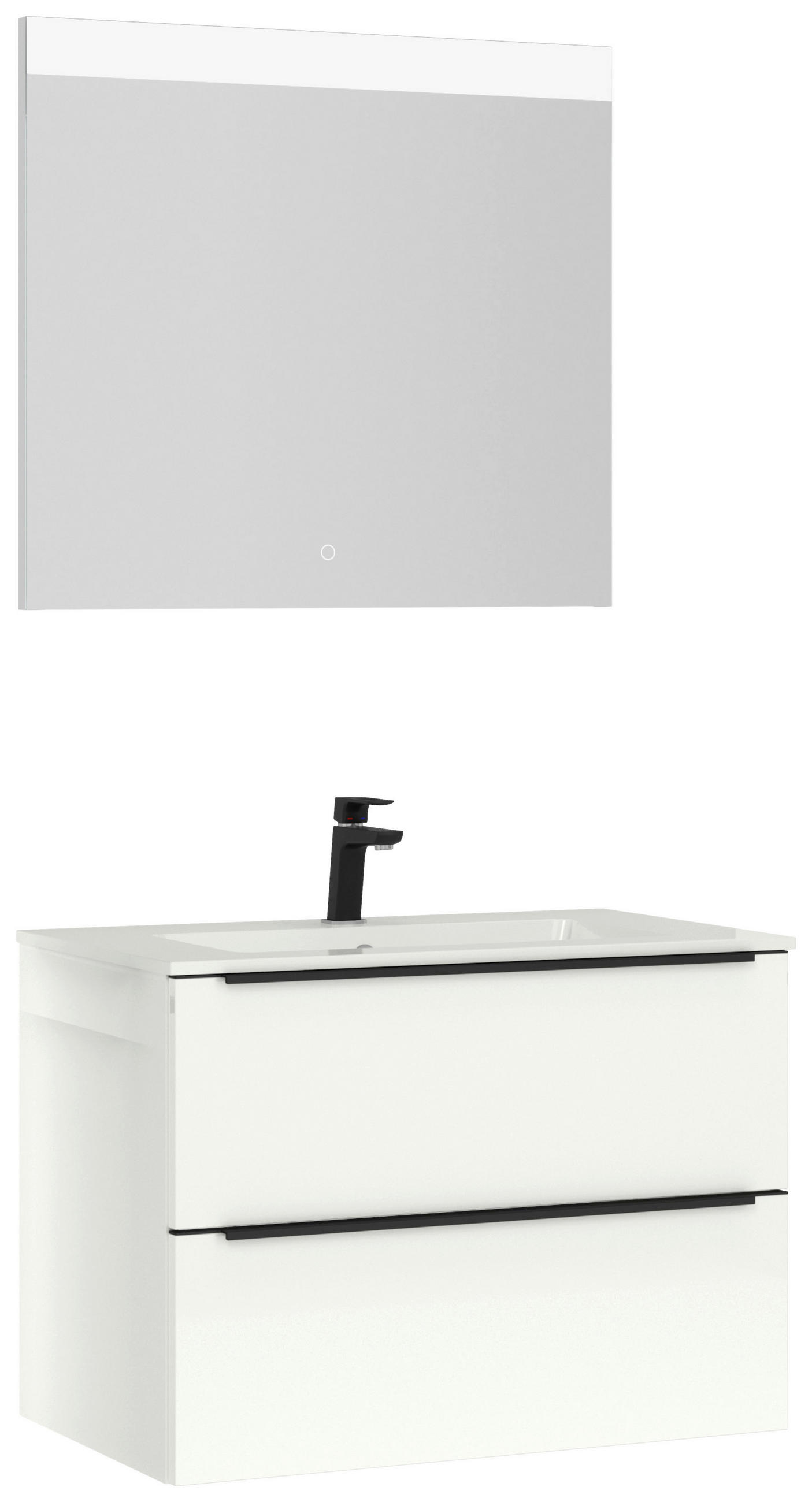 BADEZIMMER 3-teilig  in 81 cm  - Weiß Hochglanz/Schwarz, MODERN, Holzwerkstoff/Stein (81cm) - Nobilia