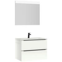 BADEZIMMER 3-teilig  in 81 cm  - Weiß Hochglanz/Schwarz, MODERN, Holzwerkstoff/Stein (81cm) - Nobilia