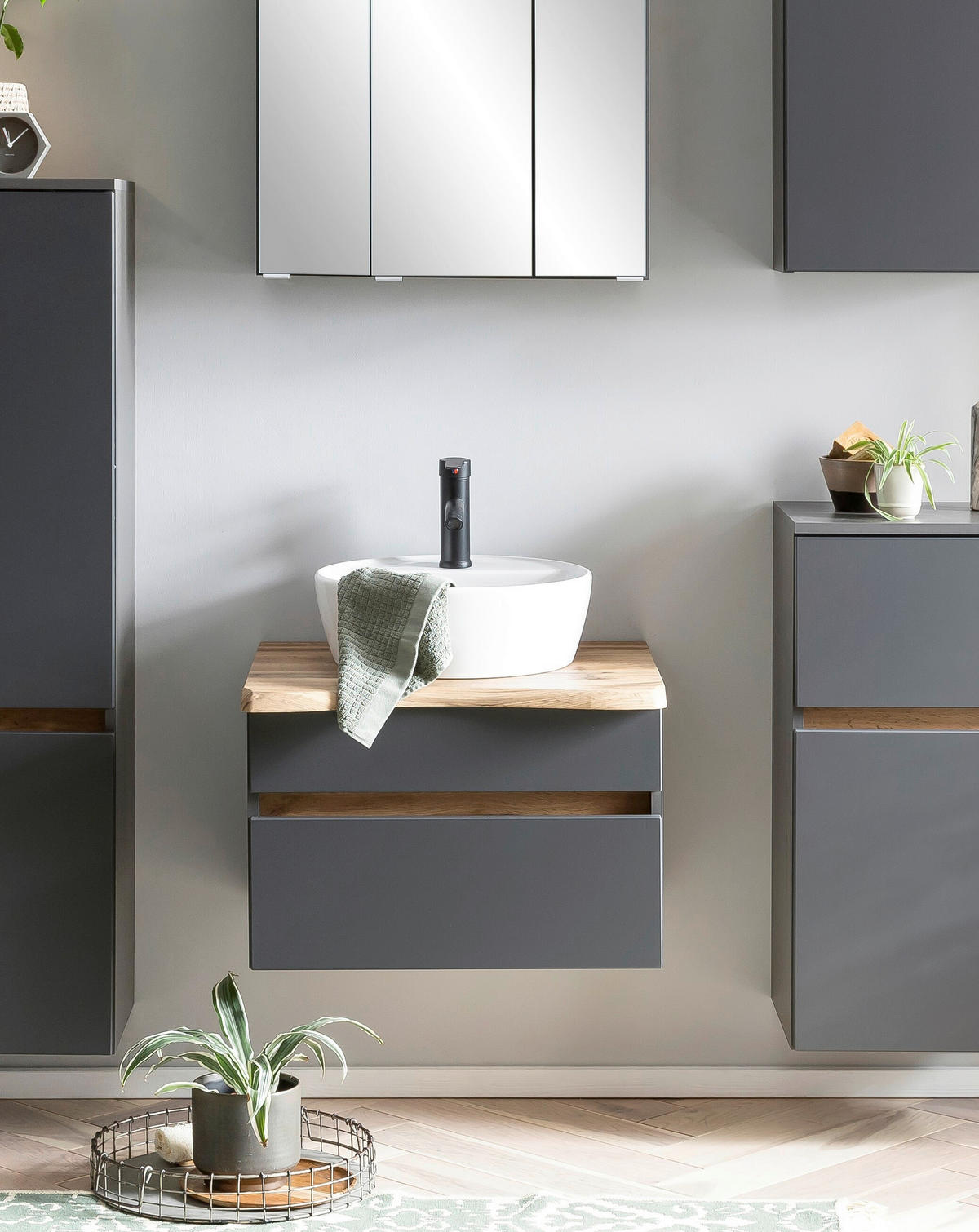 WASCHTISCHKOMBI 61 cm  - Graphitfarben/Weiß, Natur, Keramik/Holzwerkstoff (61cm) - Xora
