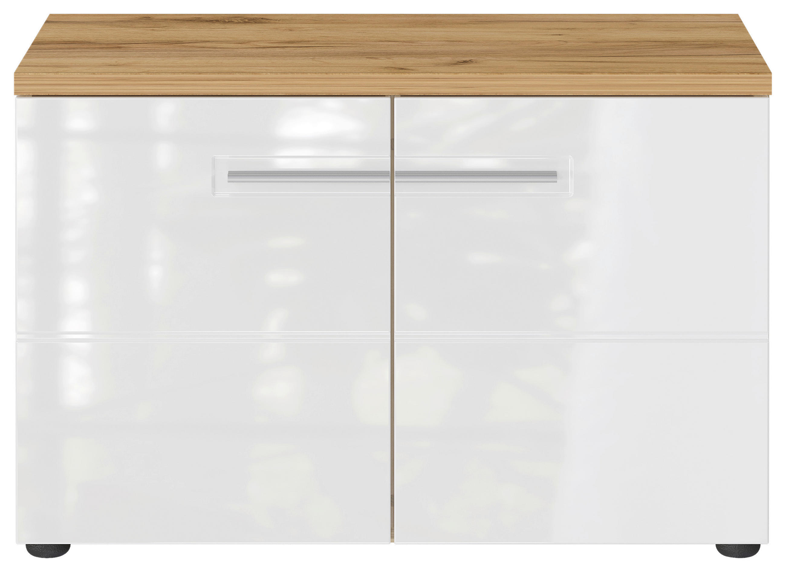 SCHUHBANK Weiß, Eichefarben  - Eichefarben/Silberfarben, MODERN, Holzwerkstoff/Metall (75/50/41cm) - Germania