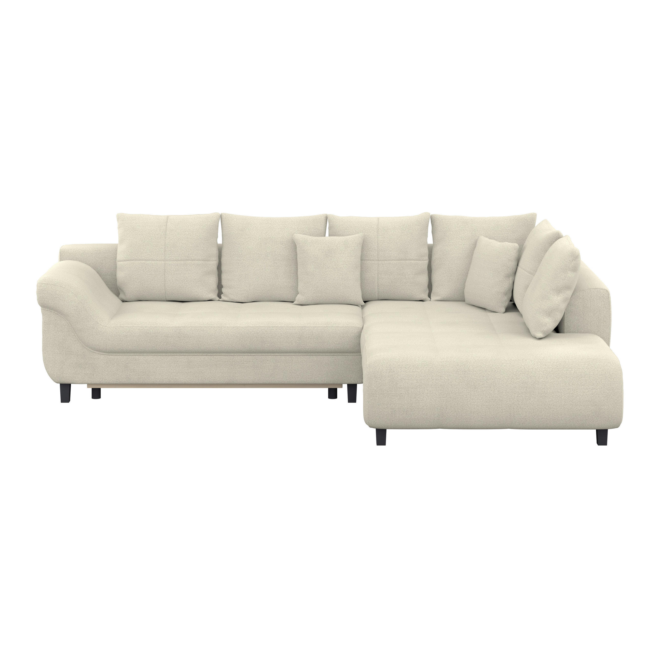 ECKSOFA MENDOZA NEW Hellgrau Chenille, Struktur Zierkissen, Rückenkissen, Bettkasten  - Hellgrau/Schwarz, KONVENTIONELL, Textil (309/197cm) - MID.YOU