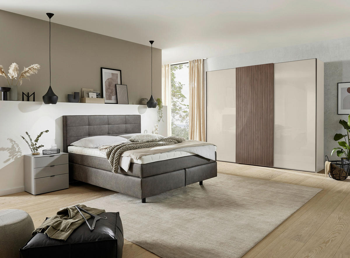 SCHWEBETÜRENSCHRANK 298/240/68 cm Eichefarben, Sandfarben  - Sandfarben/Eichefarben, Design, Glas/Holzwerkstoff (298/240/68cm) - Dieter Knoll