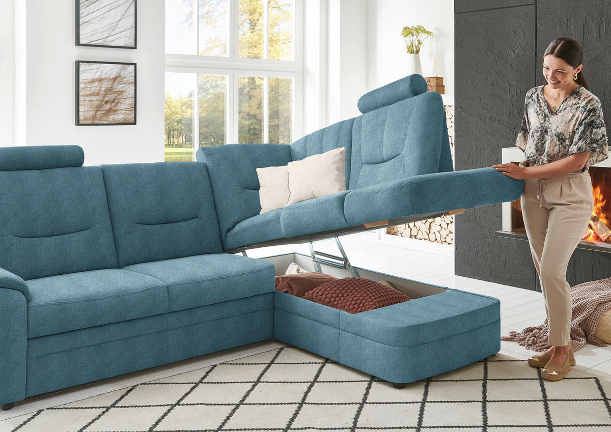 ECKSOFA  in Chenille Türkis  235/185 cm  - Türkis/Schwarz, KONVENTIONELL, Kunststoff/Textil (235/185cm) - Beldomo Comfort