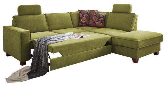 ECKSOFA Dunkelgrün Chenille, Flachgewebe  - Dunkelgrün/Nussbaumfarben, KONVENTIONELL, Holz/Textil (236/213cm) - Cantus