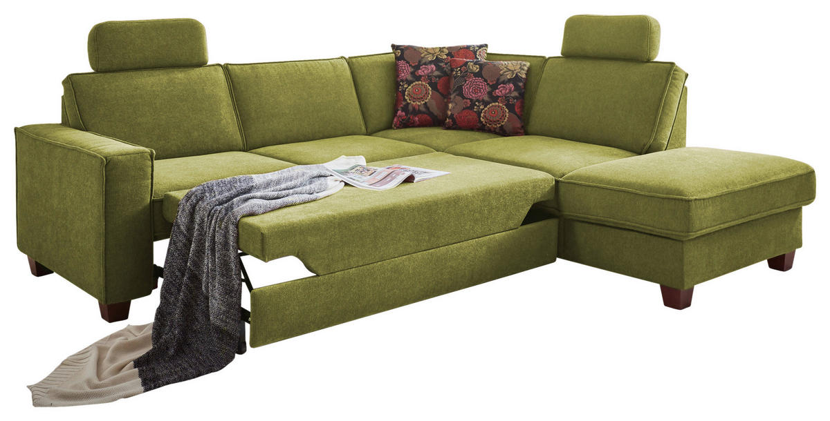 ECKSOFA in Chenille, Flachgewebe Dunkelgrün  - Dunkelgrün/Nussbaumfarben, Konventionell, Holz/Textil (236/213cm) - Sit & More