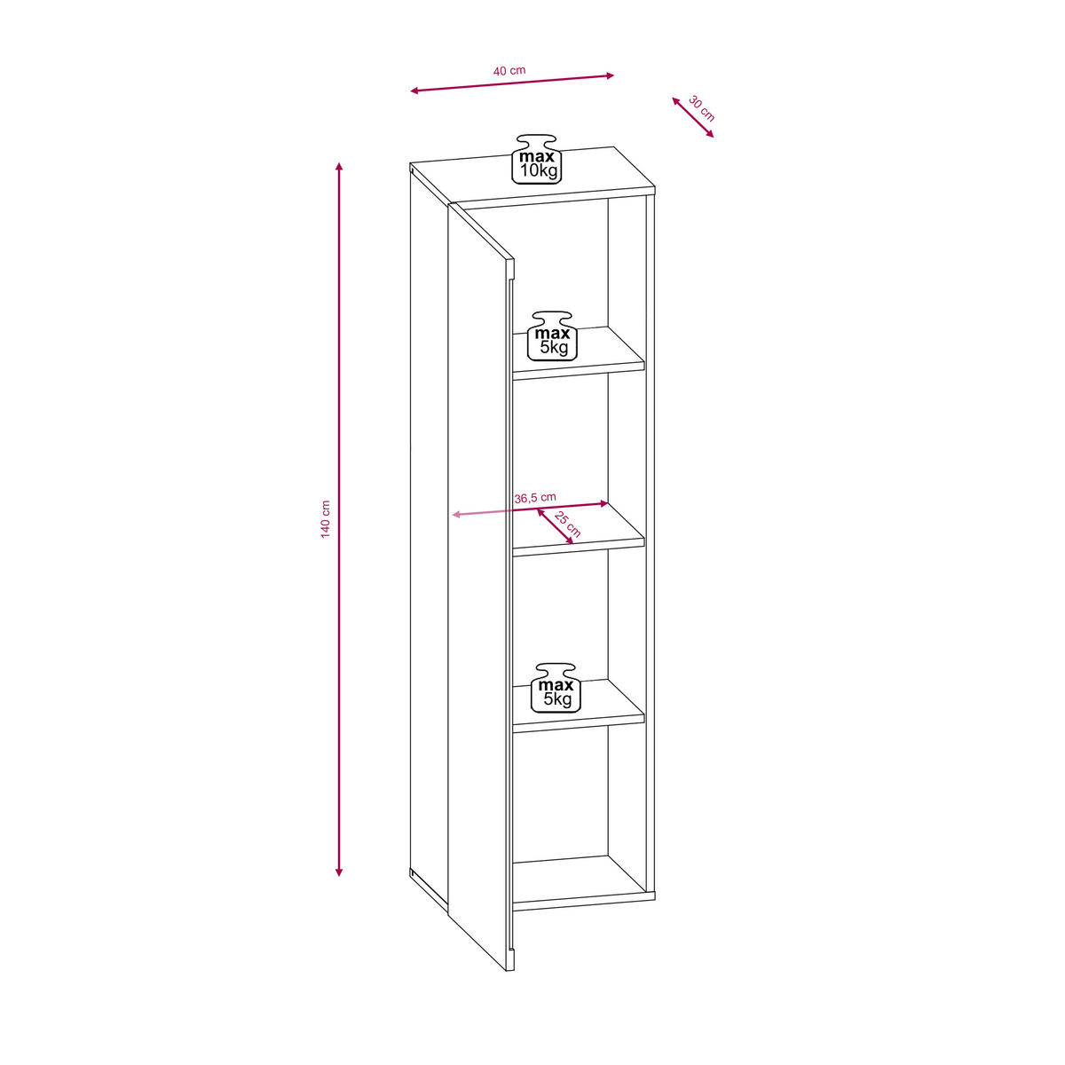 VITRINE  in Weiß, Weiß Hochglanz  - Weiß Hochglanz/Weiß, Design, Holzwerkstoff (40/140/30cm) - Livetastic