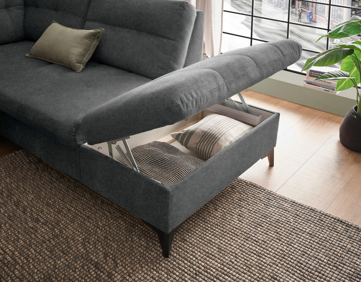WOHNLANDSCHAFT Graphitfarben Webstoff  - Schwarz/Graphitfarben, KONVENTIONELL, Kunststoff/Textil (170/324/218cm) - Carryhome