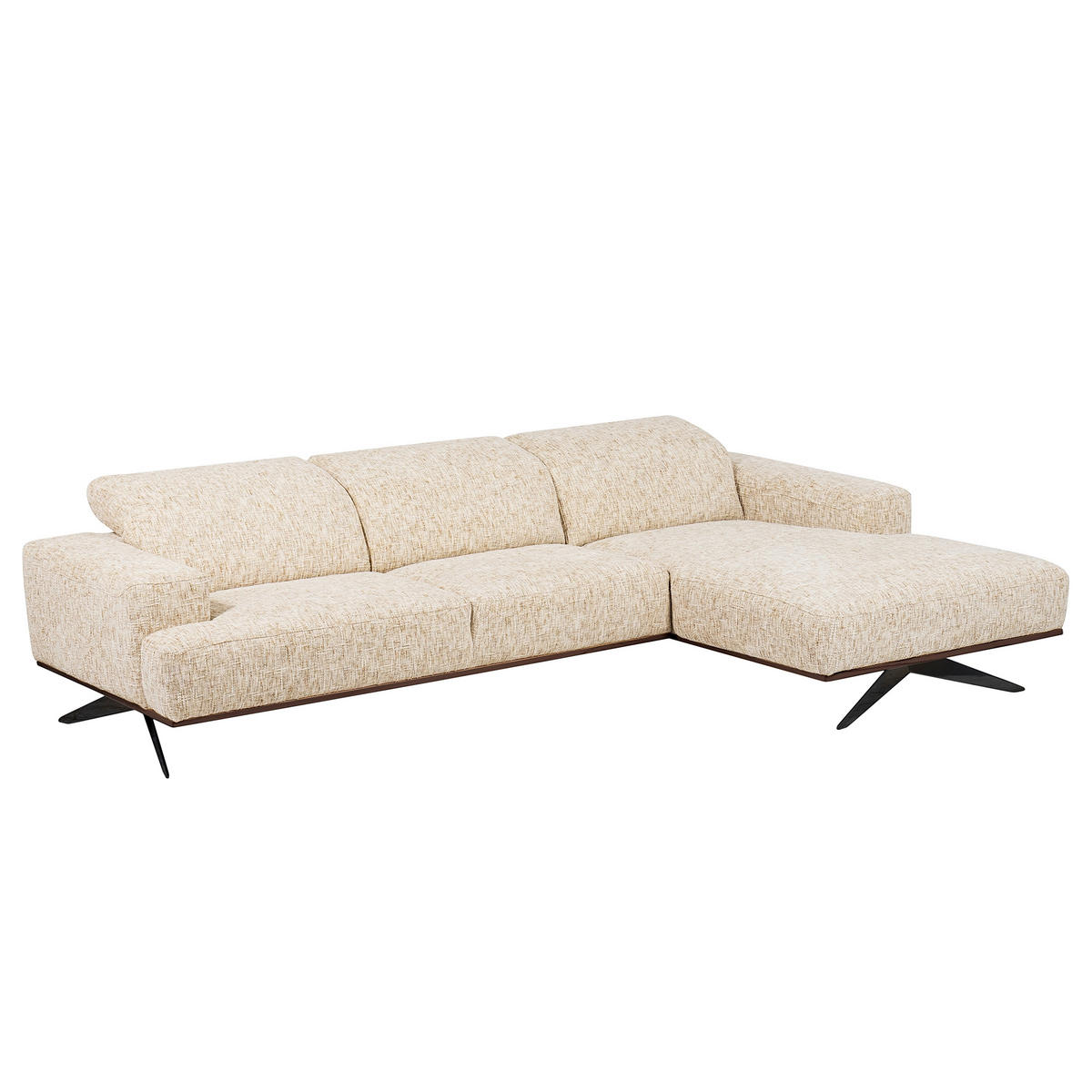 ECKSOFA PORTLAND in Struktur Beige Kopfteilverstellung  295/187 cm  - Beige/Schwarz, Design, Holz/Textil (295/187cm) - Livetastic