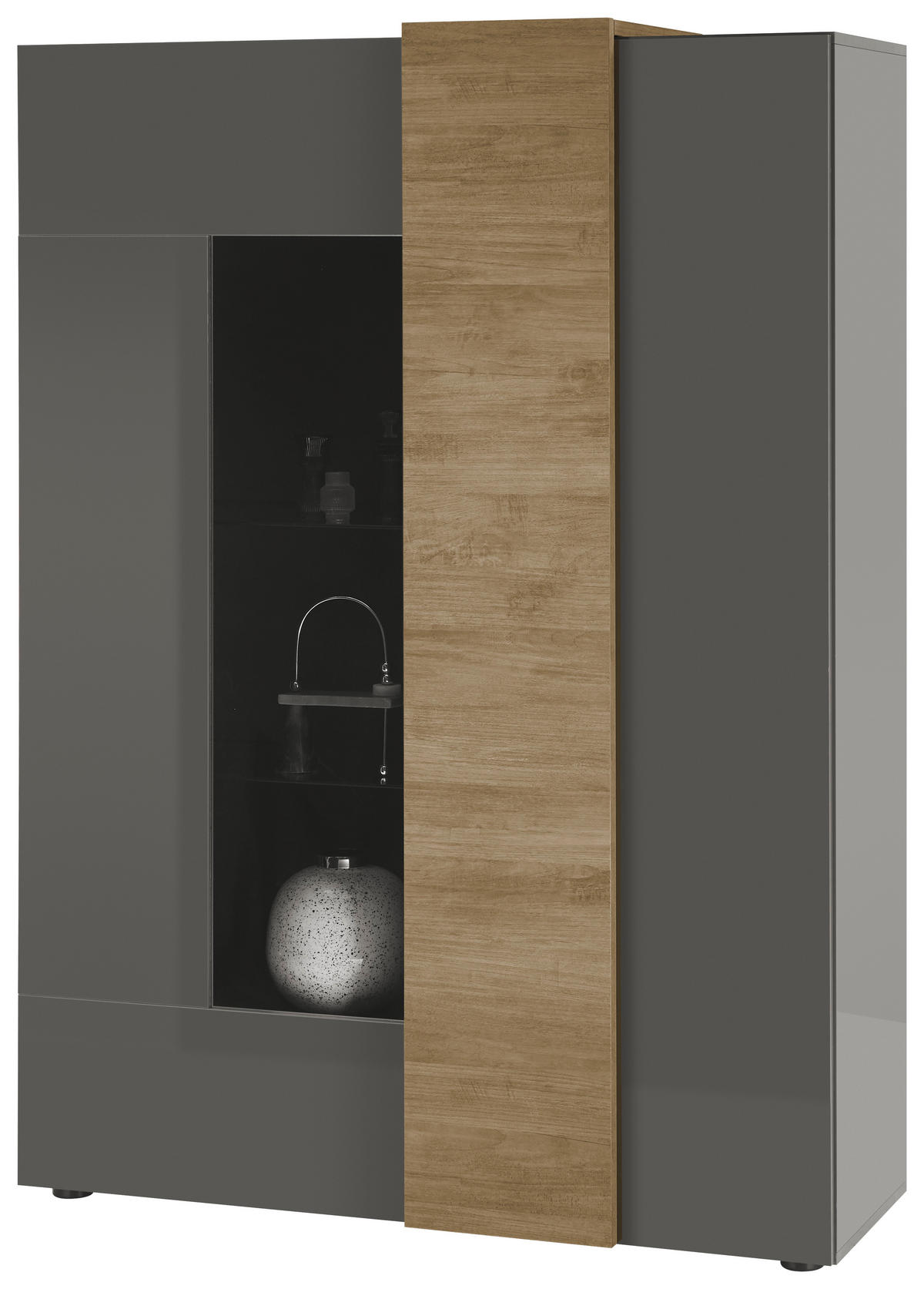 VITRINE in Eichefarben, Dunkelgrau  - Eichefarben/Dunkelgrau, Basics, Glas/Holzwerkstoff (121/168/44cm)