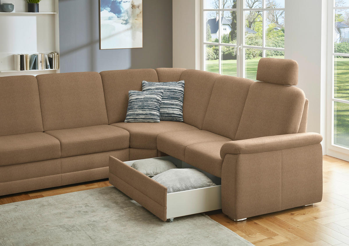 WOHNLANDSCHAFT  in Chenille Altrosa, Hellbraun  - Hellbraun/Alufarben, KONVENTIONELL, Holz/Textil (160/329/235cm) - Beldomo Comfort