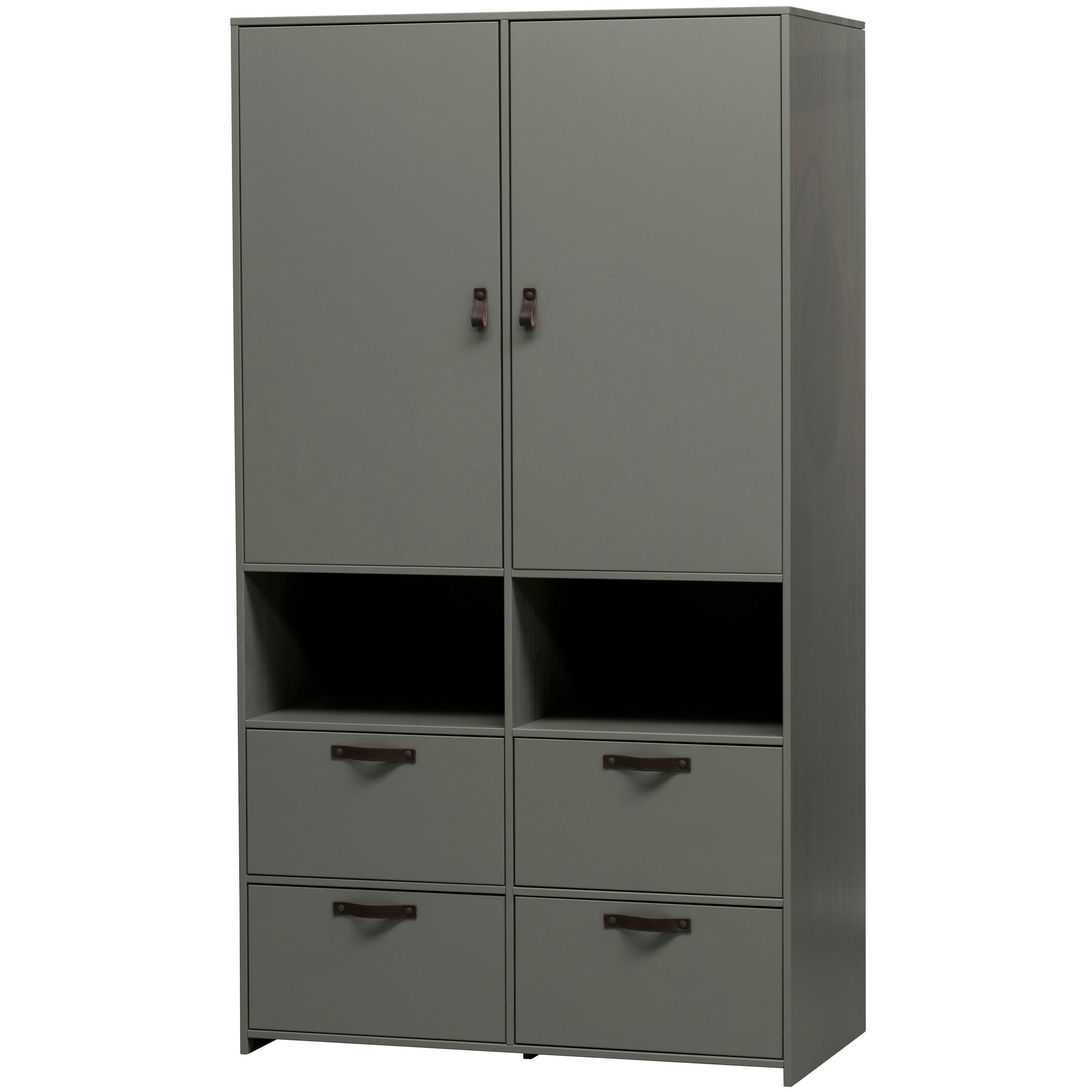 KLEIDERSCHRANK  in Grün  - Braun/Grün, Design, Leder/Holz (103/185/40cm) - Livetastic
