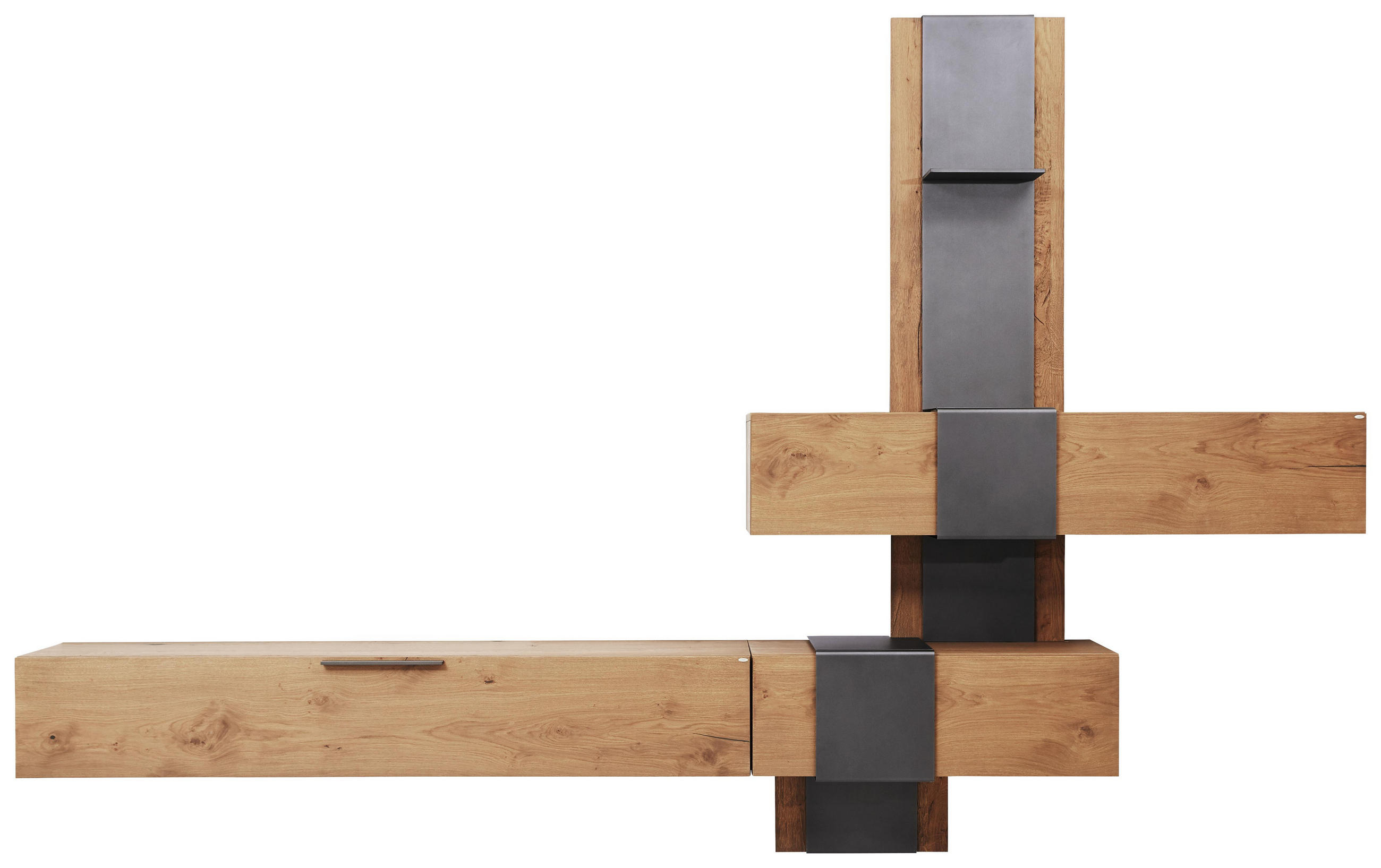 Wohnwand in Anthrazit, Eichefarben