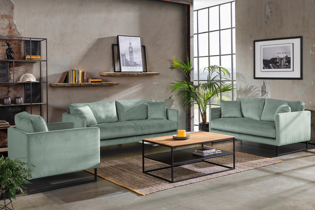 2-SITZER-SOFA in Samt Mintgrün  - Schwarz/Mintgrün, Design, Textil/Metall (150/78/84cm) - Carryhome