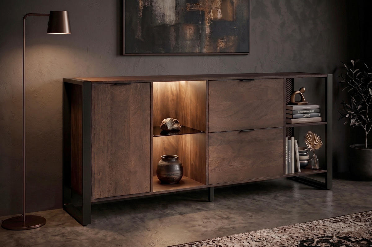 SIDEBOARD  178/80/40 cm 2 Schublade(n)  - Dunkelbraun/Anthrazit, KONVENTIONELL, Glas/Holz (178/80/40cm) - Livetastic