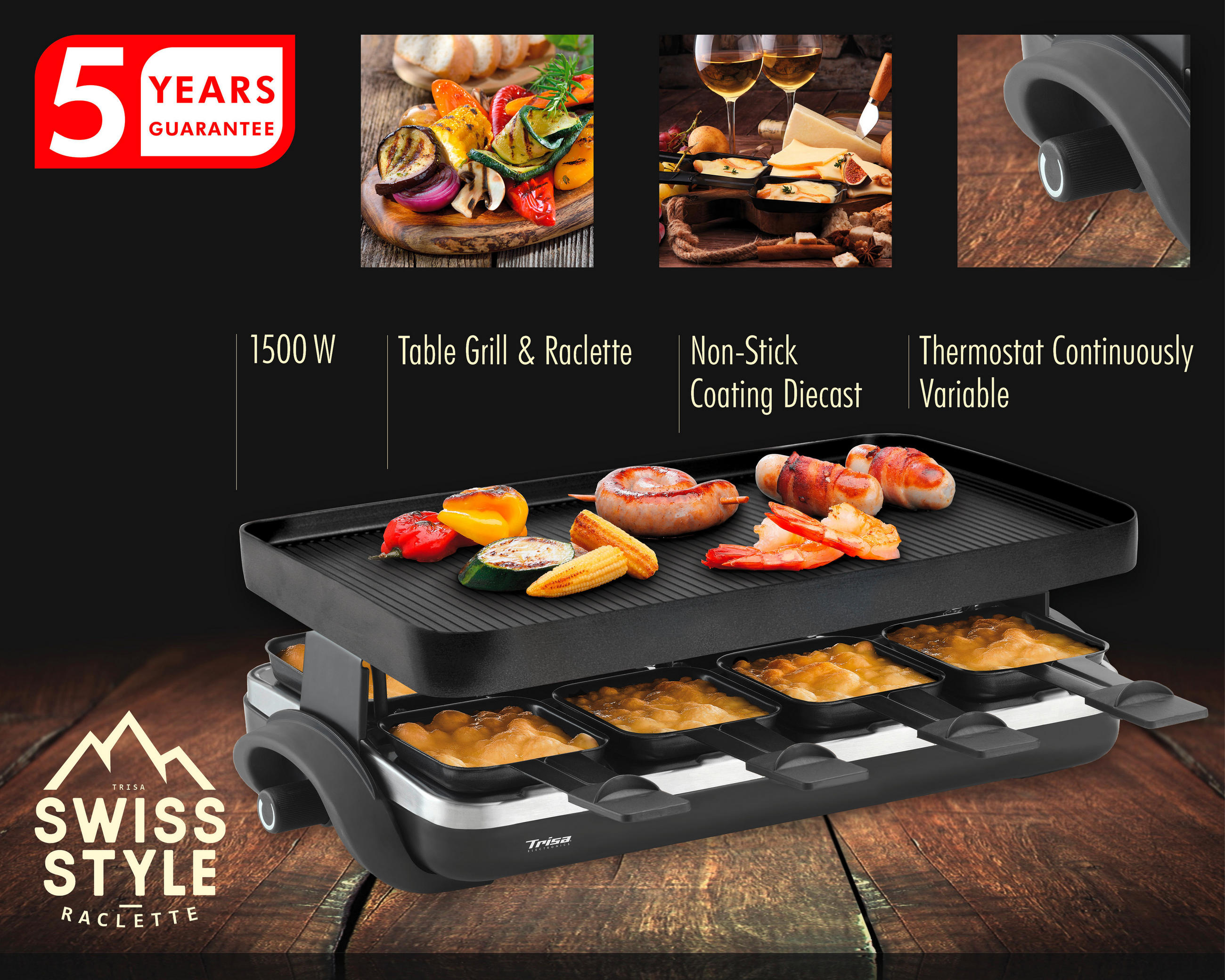 Thumbnail - Trisa Electronics Raclette-Grill, Schwarz, Metall, 13x45x24.50 cm, RoHS, Fsc, Tragegriff, antihaftbeschichtete Raclette-...