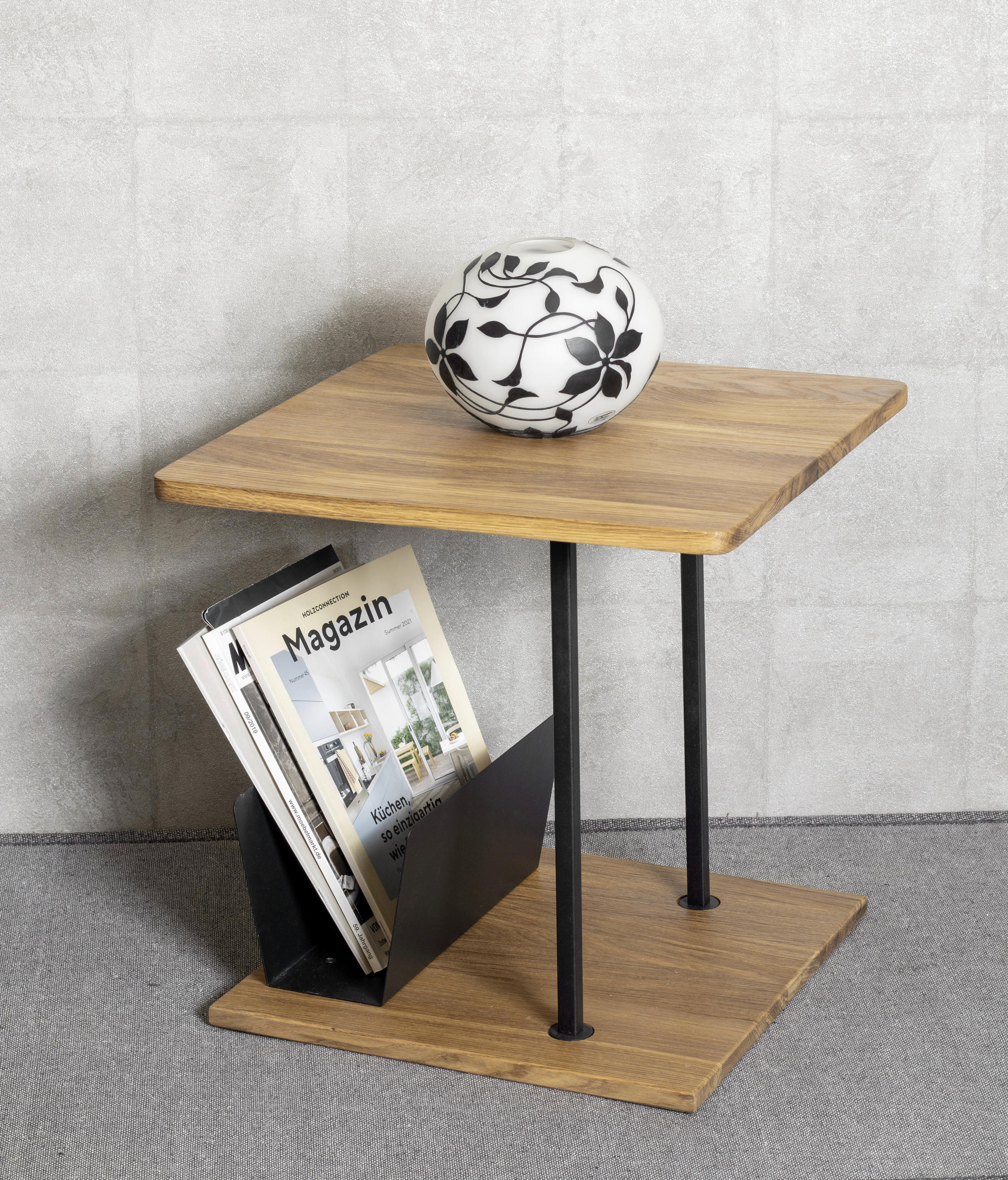 BEISTELLTISCH 45/45/45 cm Eiche massiv Schwarz, Eichefarben quadratisch - Eichefarben/Schwarz, Design, Holz/Metall (45/45/45cm)