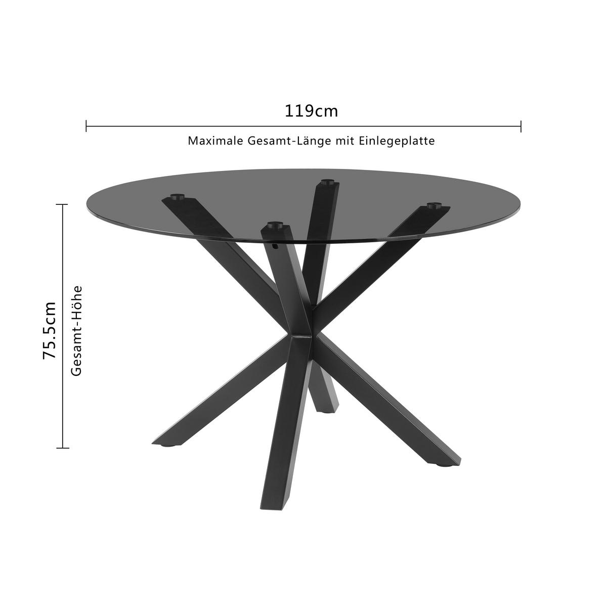 ESSTISCH  Metall, Glas rund Grau, Schwarz  - Schwarz/Grau, MODERN, Glas/Metall (119/75,5cm) - P & B