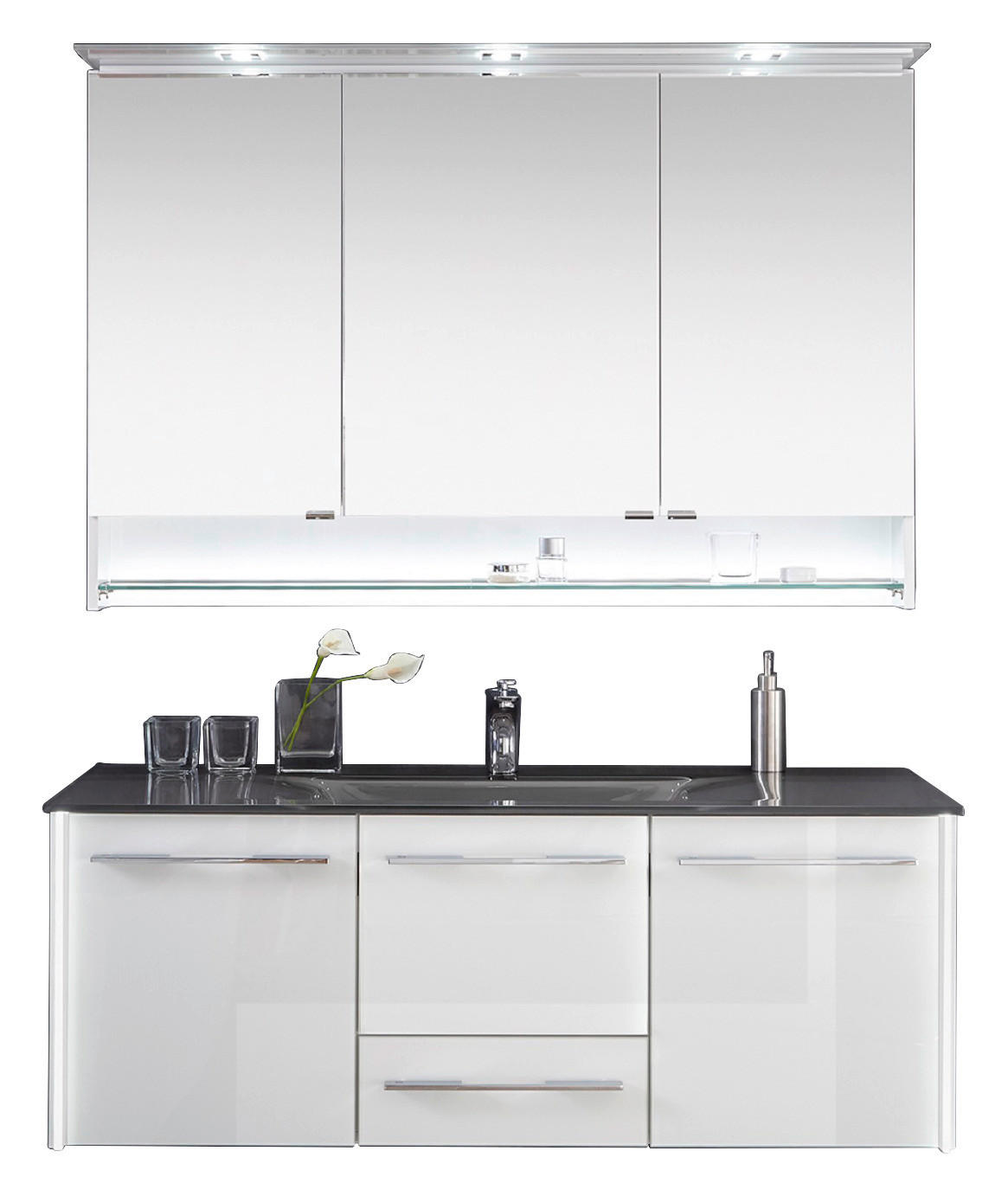 BADEZIMMER  in 132 cm  - Chromfarben/Weiß Hochglanz, Design, Glas/Holzwerkstoff (132cm) - Leonardo Living