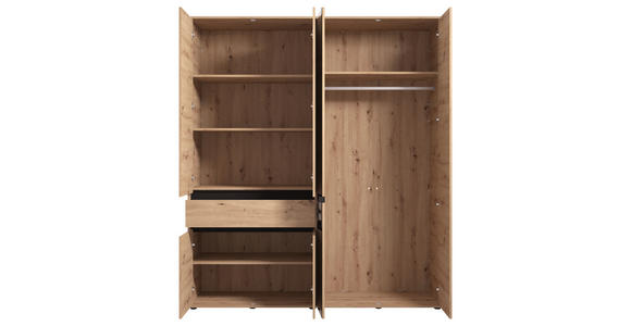 DREHTÜRENSCHRANK 6-türig Schwarz, Eiche Artisan  - Schwarz/Eiche Artisan, Basics, Glas/Holzwerkstoff (182,5/210.5/54cm) - Xora