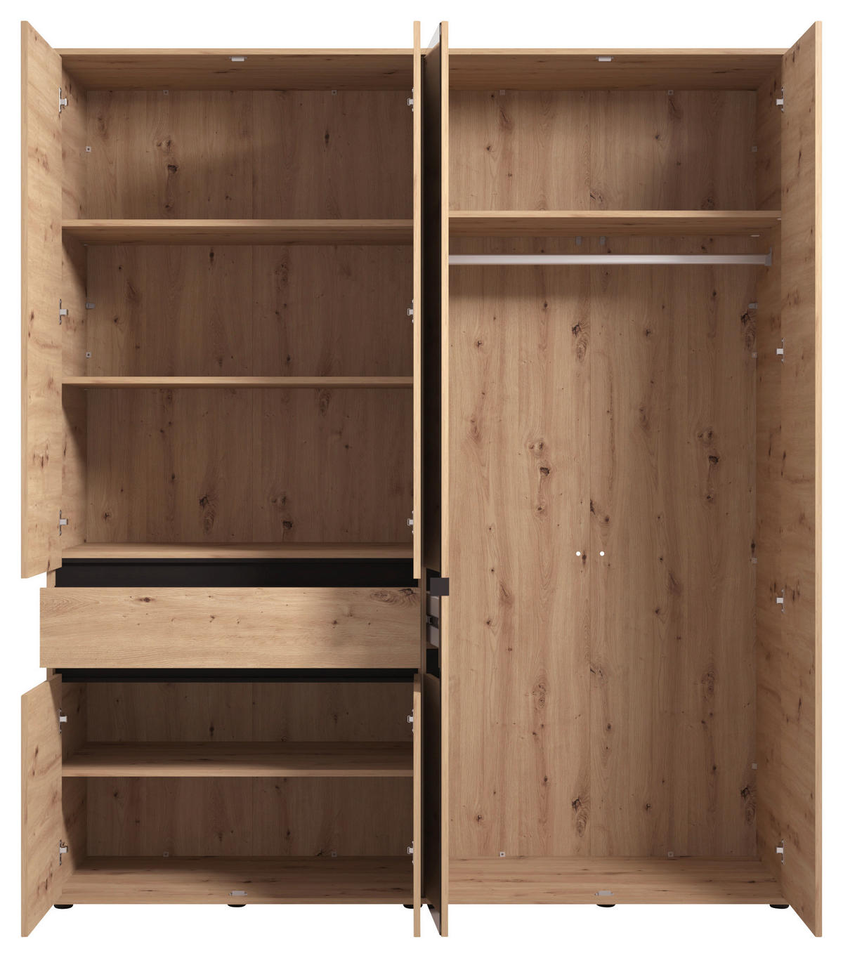 DREHTÜRENSCHRANK 6-türig Schwarz, Eiche Artisan  - Schwarz/Eiche Artisan, Basics, Glas/Holzwerkstoff (182,5/210.5/54cm) - Xora