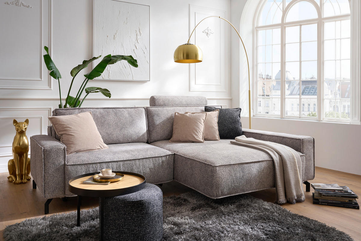 ECKSOFA in Mikrofaser Naturfarben  - Schwarz/Naturfarben, Design, Textil (246/164cm) - Sedda