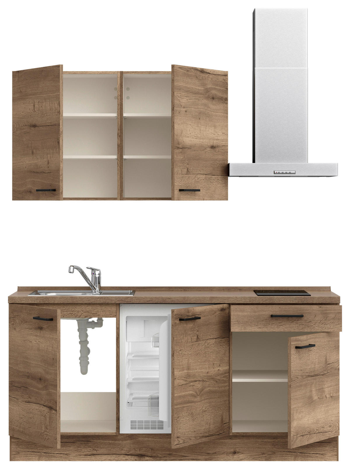KUHINJSKI BLOK BREZ APARATOV - črna/temni hrast, Moderno, kovina/leseni material (180cm) - Celina Home