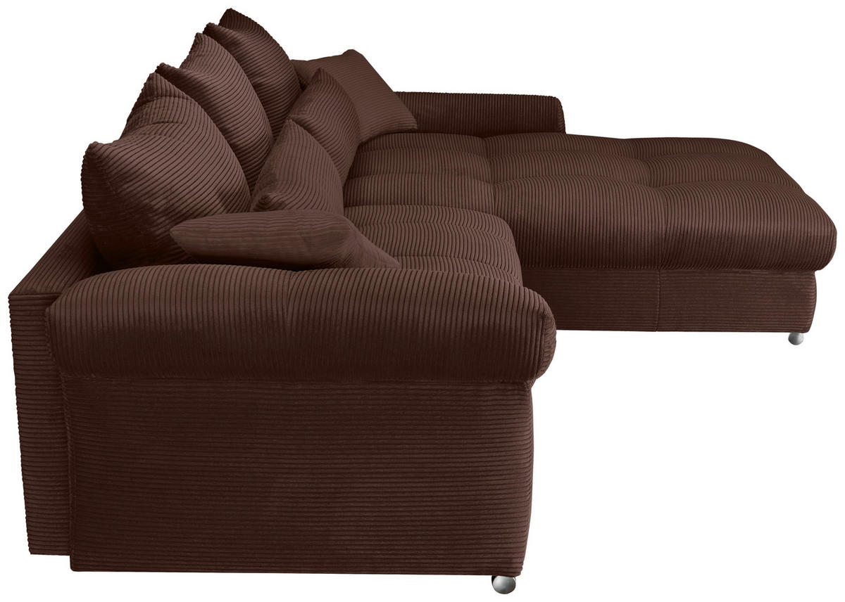 ECKSOFA Dunkelbraun Cord  - Chromfarben/Dunkelbraun, KONVENTIONELL, Textil/Metall (335/225cm) - Carryhome