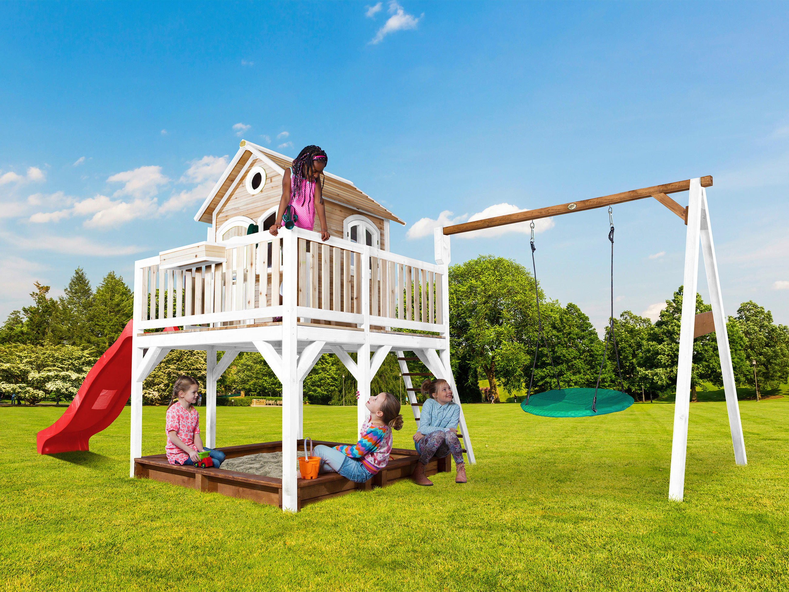 SPIELTURM 613/291/277 cm  - Rot/Braun, KONVENTIONELL, Holz (613/291/277cm) - Ambia Garden