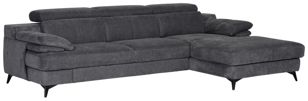 ECKSOFA in Chenille Dunkelgrau  - Dunkelgrau/Schwarz, Design, Textil/Metall (291/80-98/178cm) - Livetastic