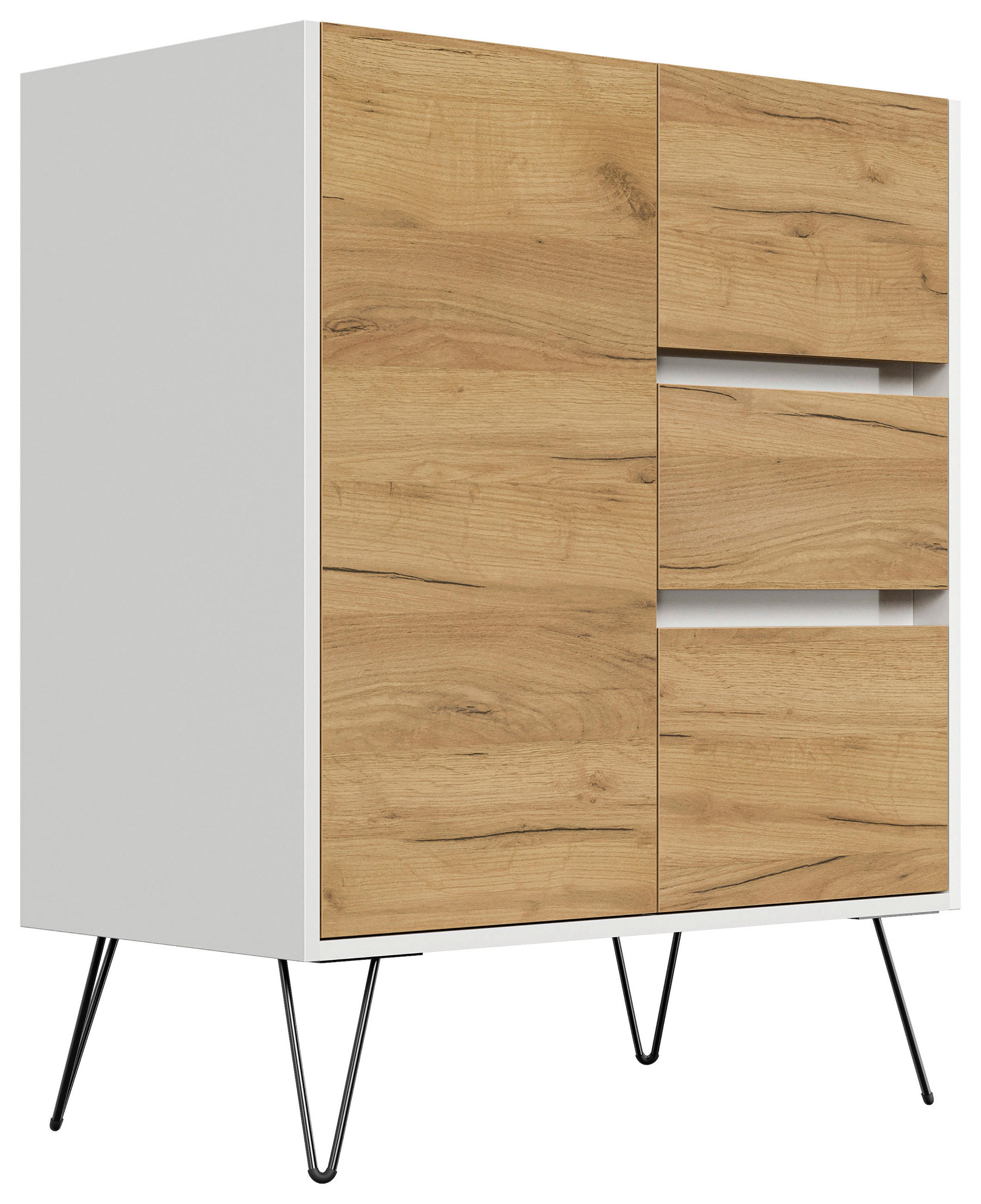 Mid.you Sideboard Posseik Industrial Weiß Hochglanz, Eiche 76x93.6x42 cm