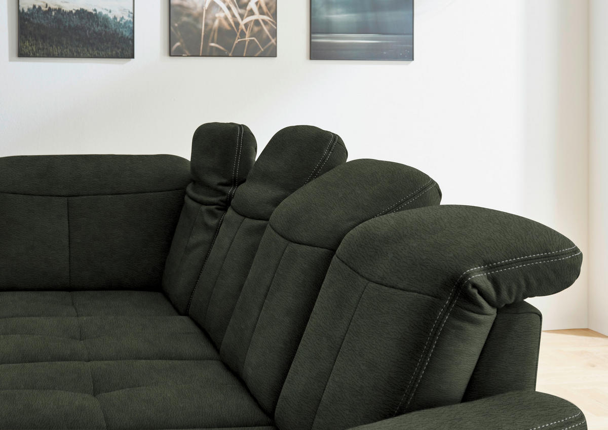 WOHNLANDSCHAFT in Mikrofaser Grün  - Wildeiche/Beige, Konventionell, Holz/Textil (243/343/185cm) - Voleo