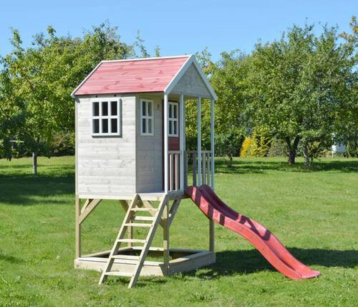 SPIELHAUS 197/242/280 cm  - Rot/Naturfarben, KONVENTIONELL, Holz (197/242/280cm) - Ambia Garden