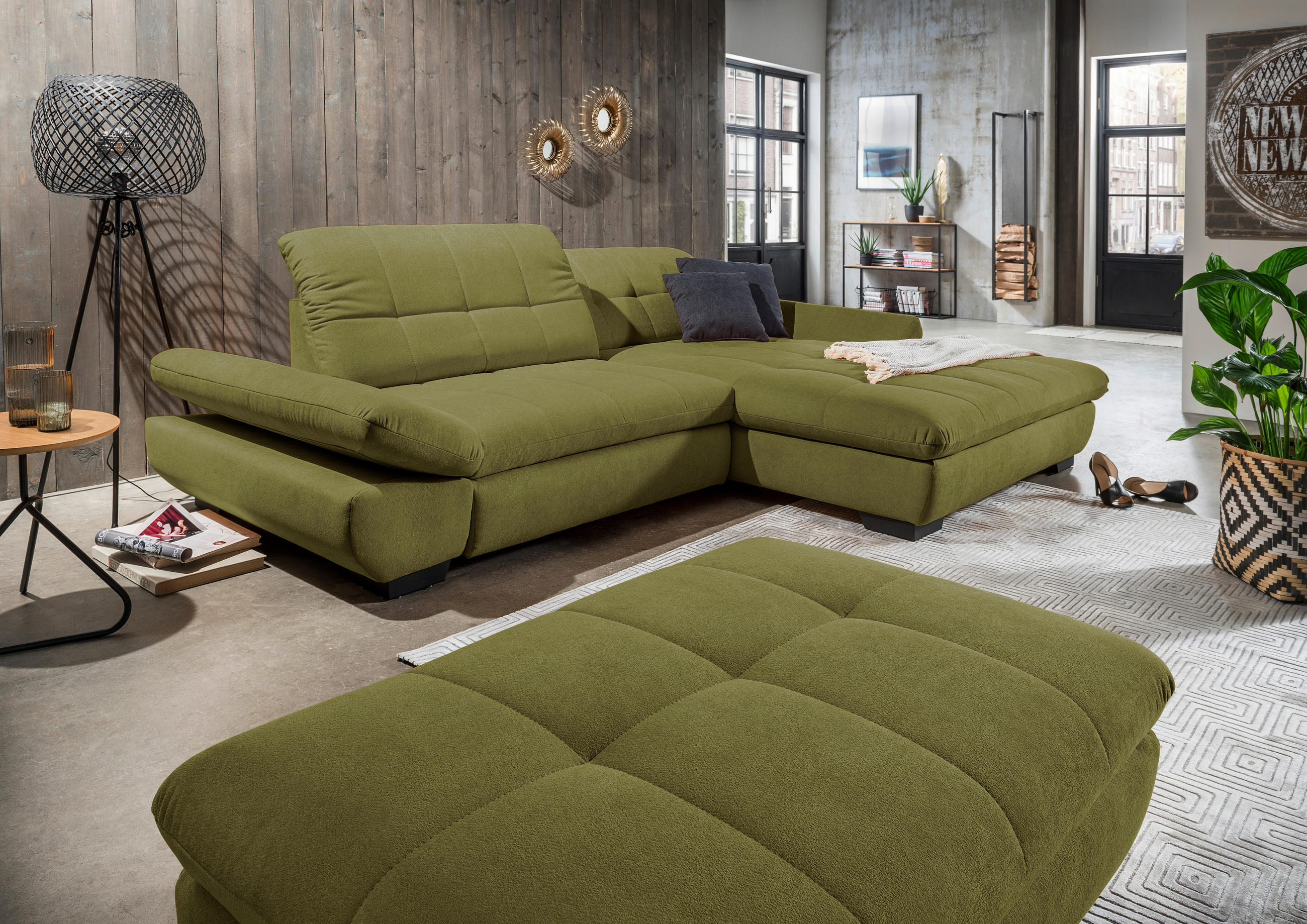 ECKSOFA in Mikrofaser Grün  - Schwarz/Grün, Design, Textil/Metall (290/198cm) - Xora