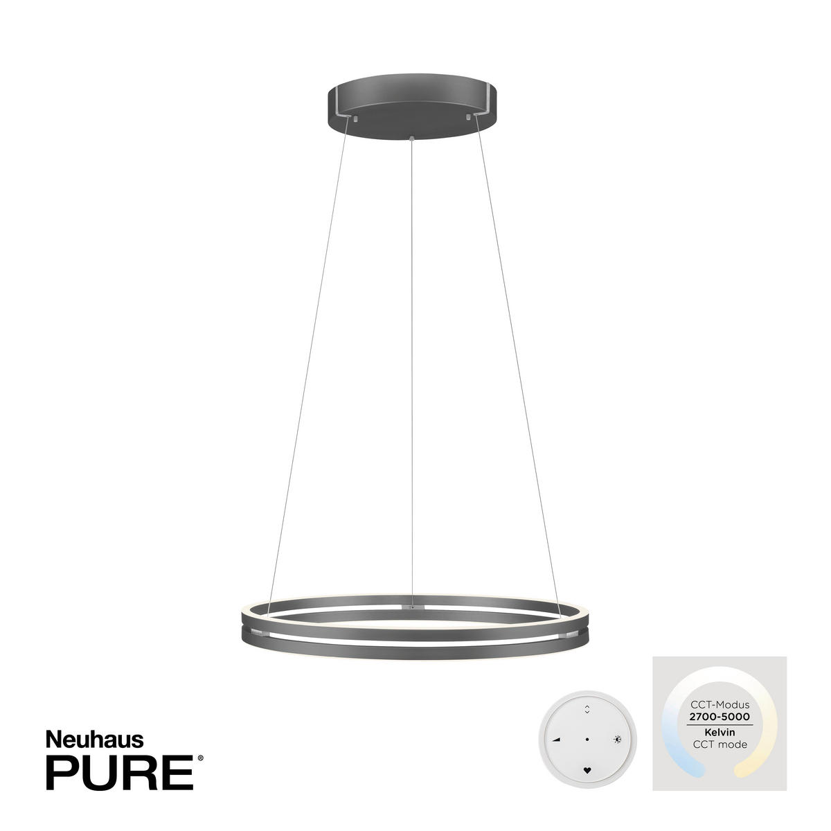 LED-HÄNGELEUCHTE Pure-Loop 70.1/70.1/40-350 cm  - Grau, Design, Kunststoff/Metall (70.1/70.1/40-350cm) - Neuhaus PURE