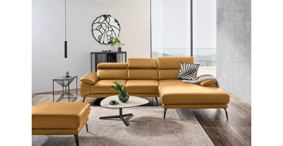 ECKSOFA in Echtleder Senfgelb 295/187 cm - Senfgelb/Schwarz, Design, Leder/Metall (295/187cm) - Novel