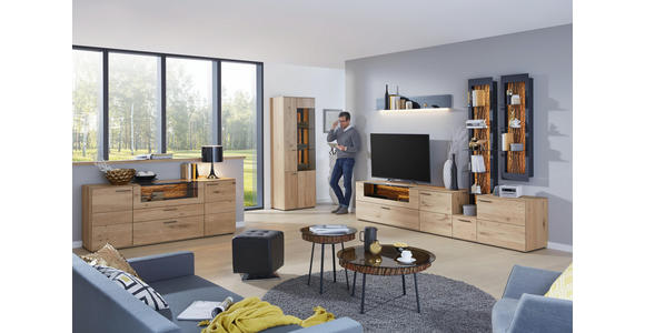 COUCHTISCH in Holz, Metall, Glas 52/52/52 cm - Eichefarben/Anthrazit, Design, Glas/Holz (52/52/52cm) - Valnatura