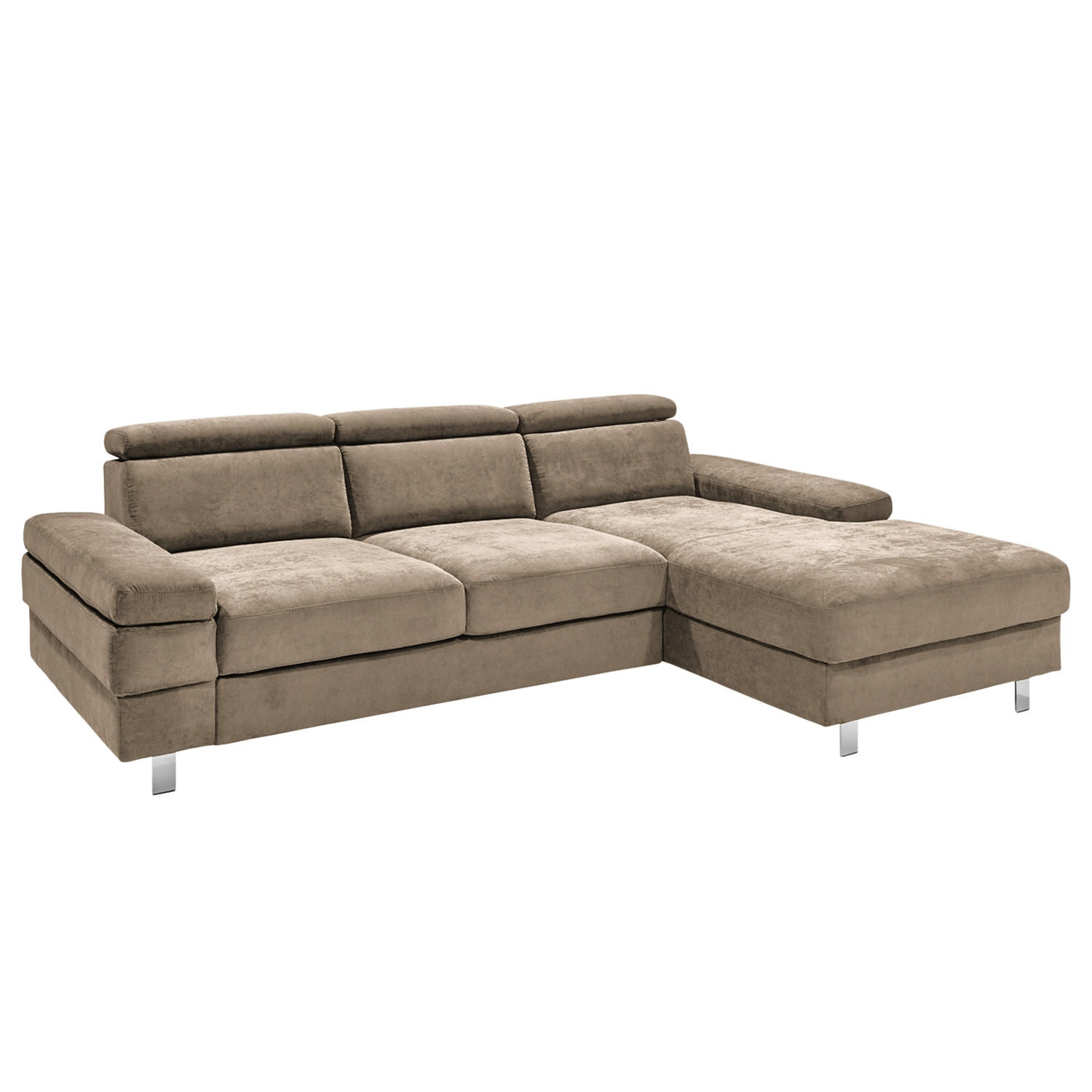 ECKSOFA in Webstoff Schlammfarben - Schlammfarben/Silberfarben, Konventionell, Textil/Metall (182/82/260cm) - Trendmanufaktur