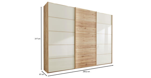 SCHWEBETÜRENSCHRANK 300/217/67 cm 3-türig Buchefarben, Champagner - Champagner/Buchefarben, Natur, Glas/Holz (300/217/67cm) - Linea Natura