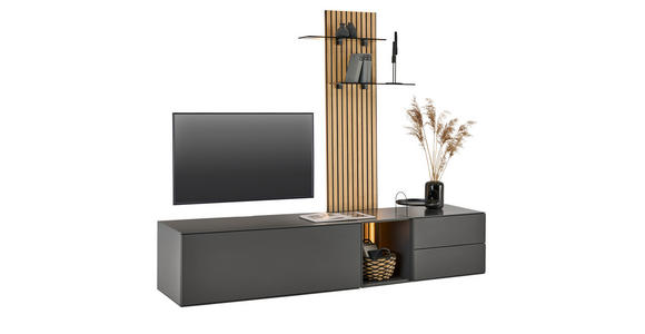 WOHNWAND  in Anthrazit, Eichefarben  221/160/50 cm  - Eichefarben/Anthrazit, Design, Glas/Holz (221/160/50cm) - Dieter Knoll