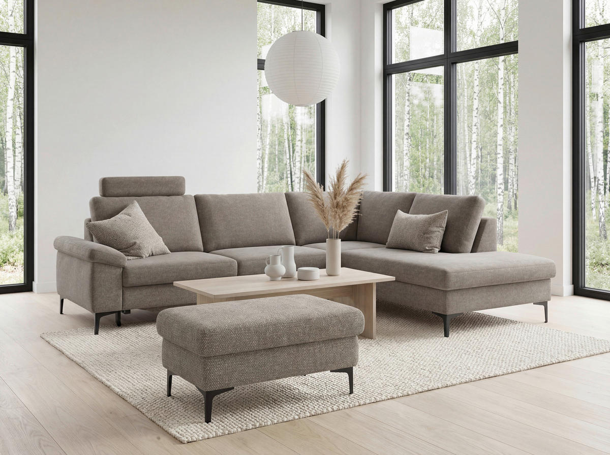 ECKSOFA  in Flachgewebe Taupe  280/220 cm  - Taupe/Schwarz, Design, Textil/Metall (280/220cm) - Pure Home Lifestyle