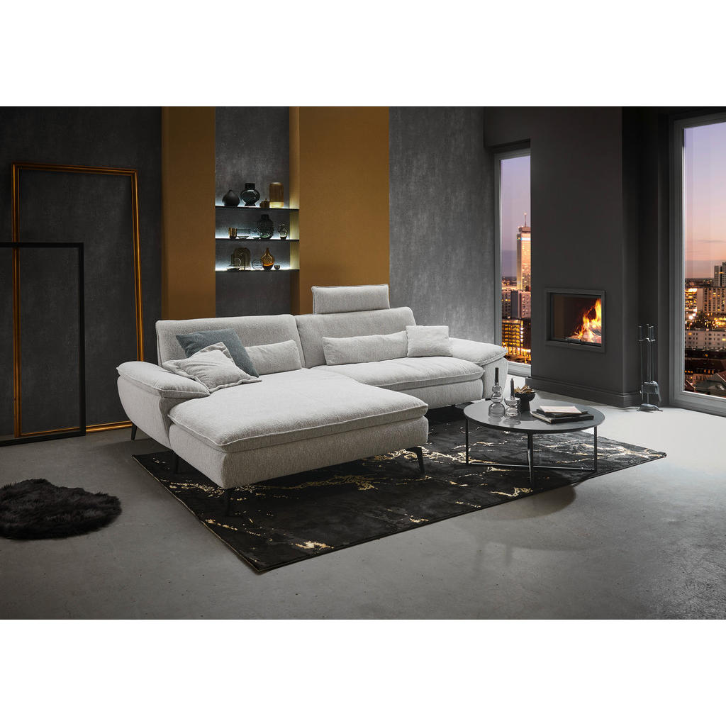 Thumbnail - Valdera Ecksofa, Ecru, Textil, 3-Sitzer, Ottomane links, L-Form, 295x197 cm, Goldenes M, Typenauswahl, Fußauswahl, Leder...