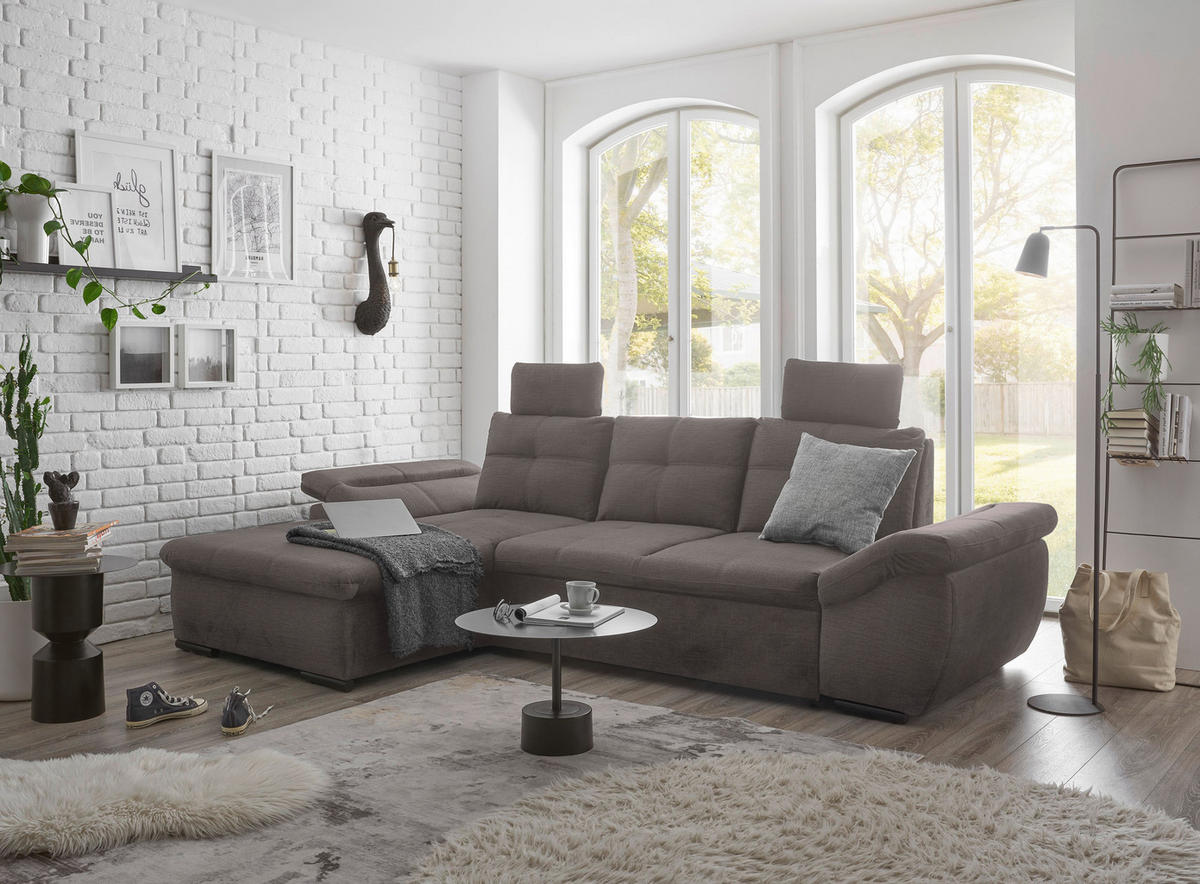 ECKSOFA in Mikrovelours Graubraun  - Graubraun/Schwarz, Konventionell, Kunststoff/Textil (170/275cm) - Carryhome